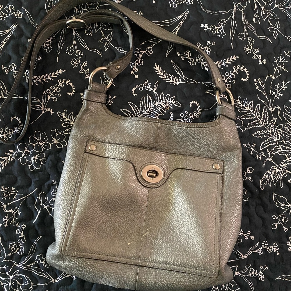 Coach Metallic Silver Gray Leather Crossbody Bag